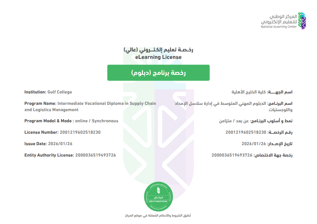 رخصة التعليم الإلكتروني - الدبلوم العالي في الأمن السيبراني
العودة لبرامج الدبلوم